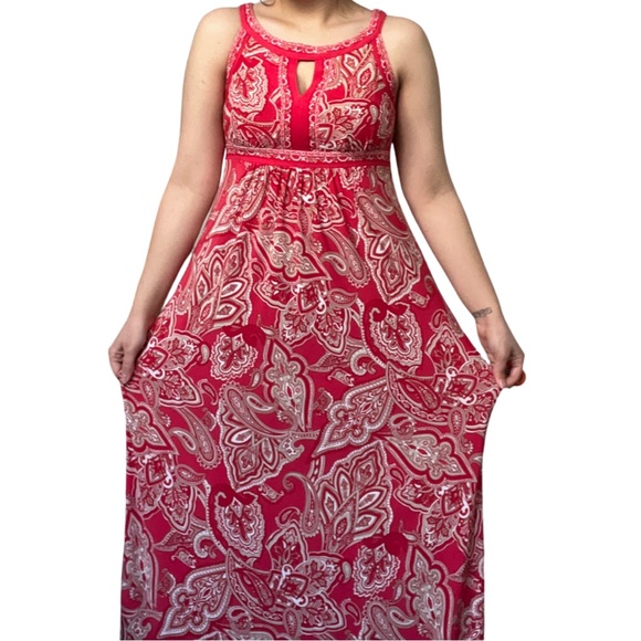 INC Women's Designer Red Floral Paisley Multicolor Sleeveless Halter Maxi Dress - Picture 1 of 5